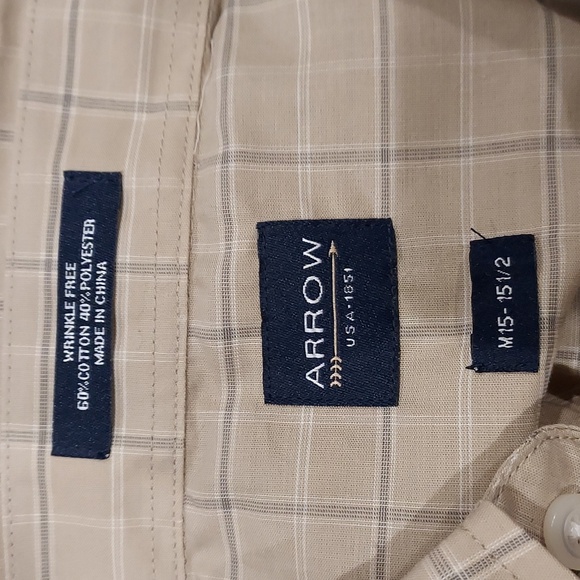 Arrow Wrinkle Free Oxford Style Cream, Black, White Button Down Shirt SIze M - Picture 1 of 6
